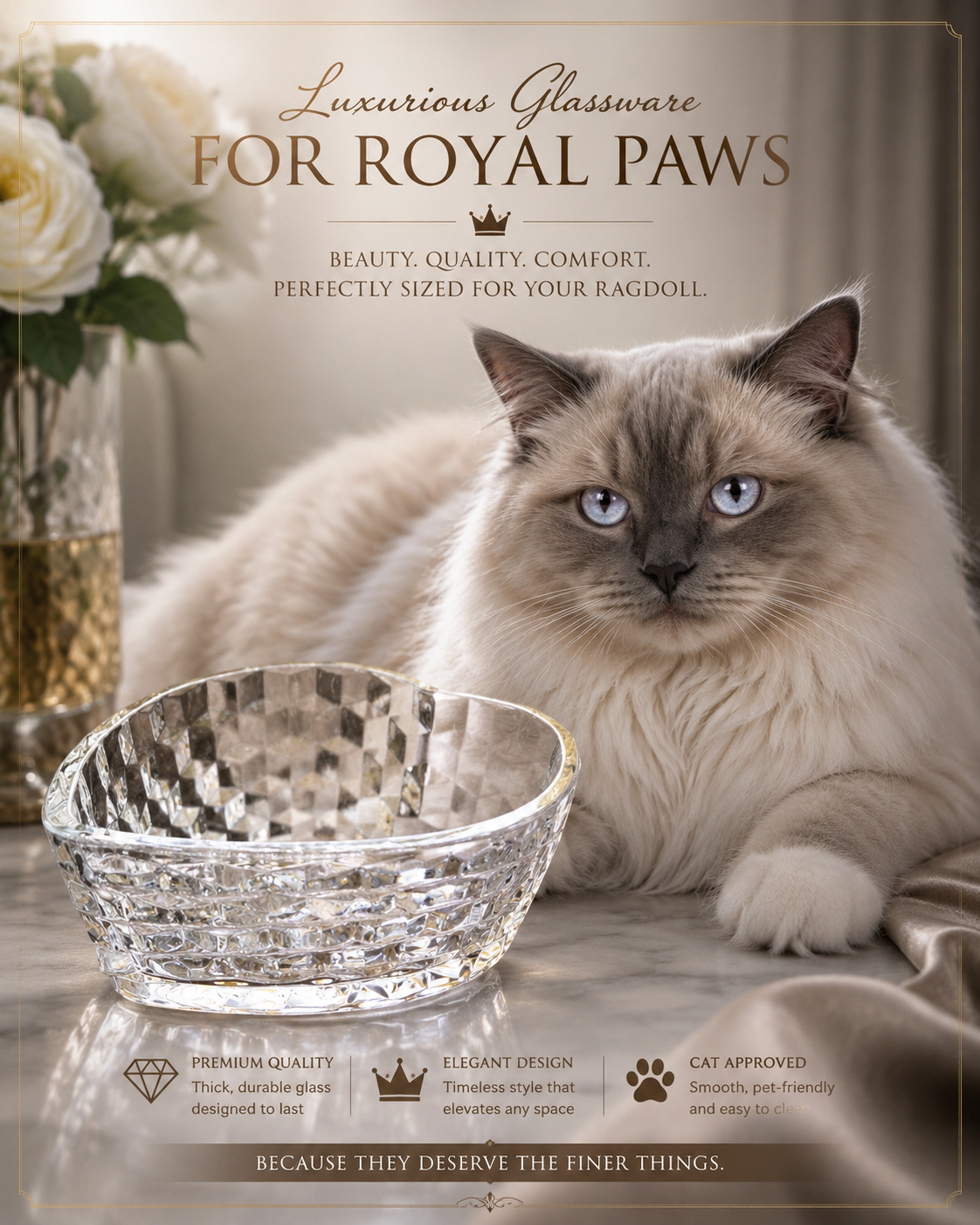 Heart-Shaped Crystal Glass Bowl — For Royal Paws