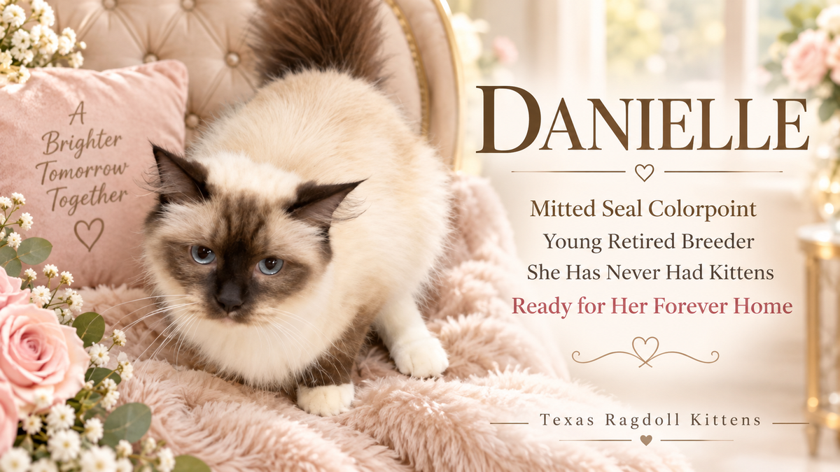 Danielle | Young Adult Mitted Seal Colourpoint Ragdoll Female Cat | Texas Ragdoll Kittens