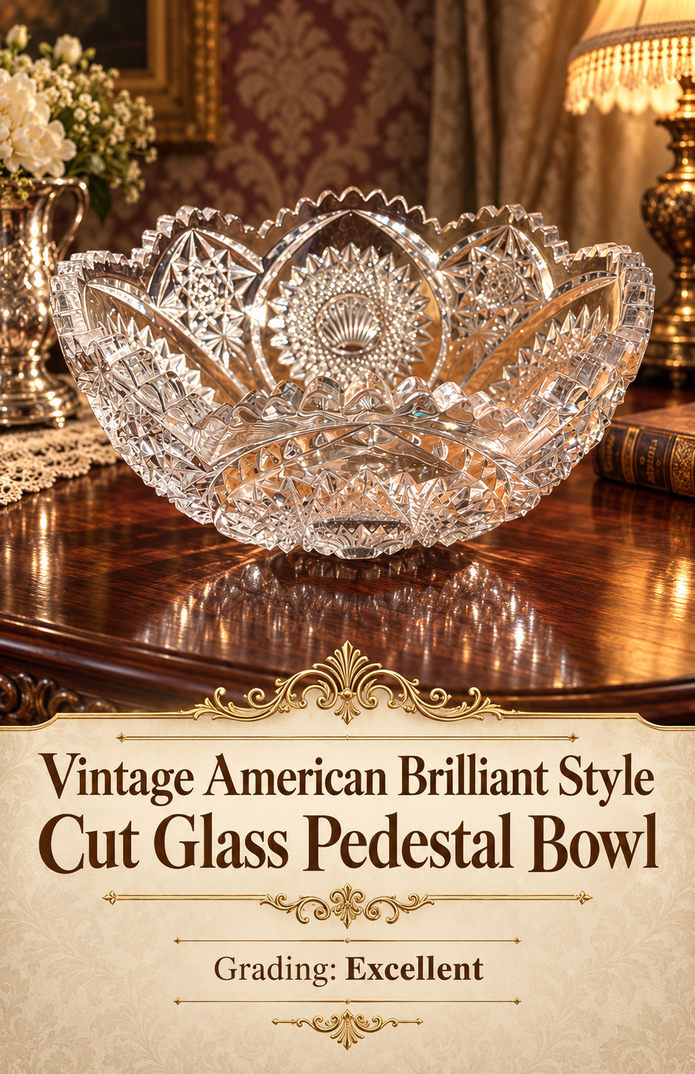Vintage American brilliance, cut glass pedestal bowl